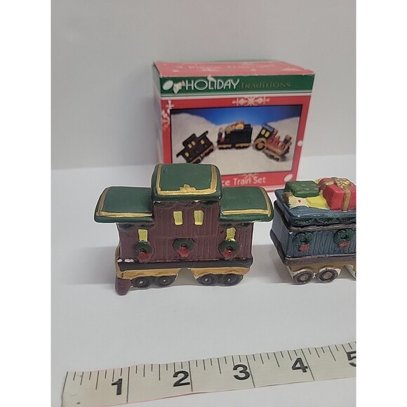 Holiday Traditions Hand Painted Train Set (3 Pcs) Vintage in Orig. Box - Picture 4 of 7
